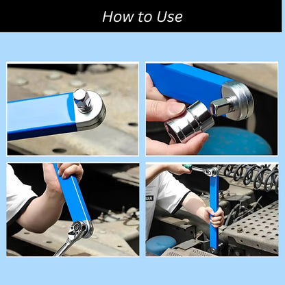 Blue Offset Extension Wrench Set - 15.35" Long, 1/4", 3/8", 1/2" Square Drive Adapters & 1/4" Socket | Ideal V1107-CS-JLYCBS