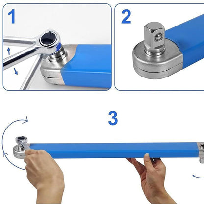 Blue Offset Extension Wrench Set - 15.35" Long, 1/4", 3/8", 1/2" Square Drive Adapters & 1/4" Socket | Ideal V1107-CS-JLYCBS