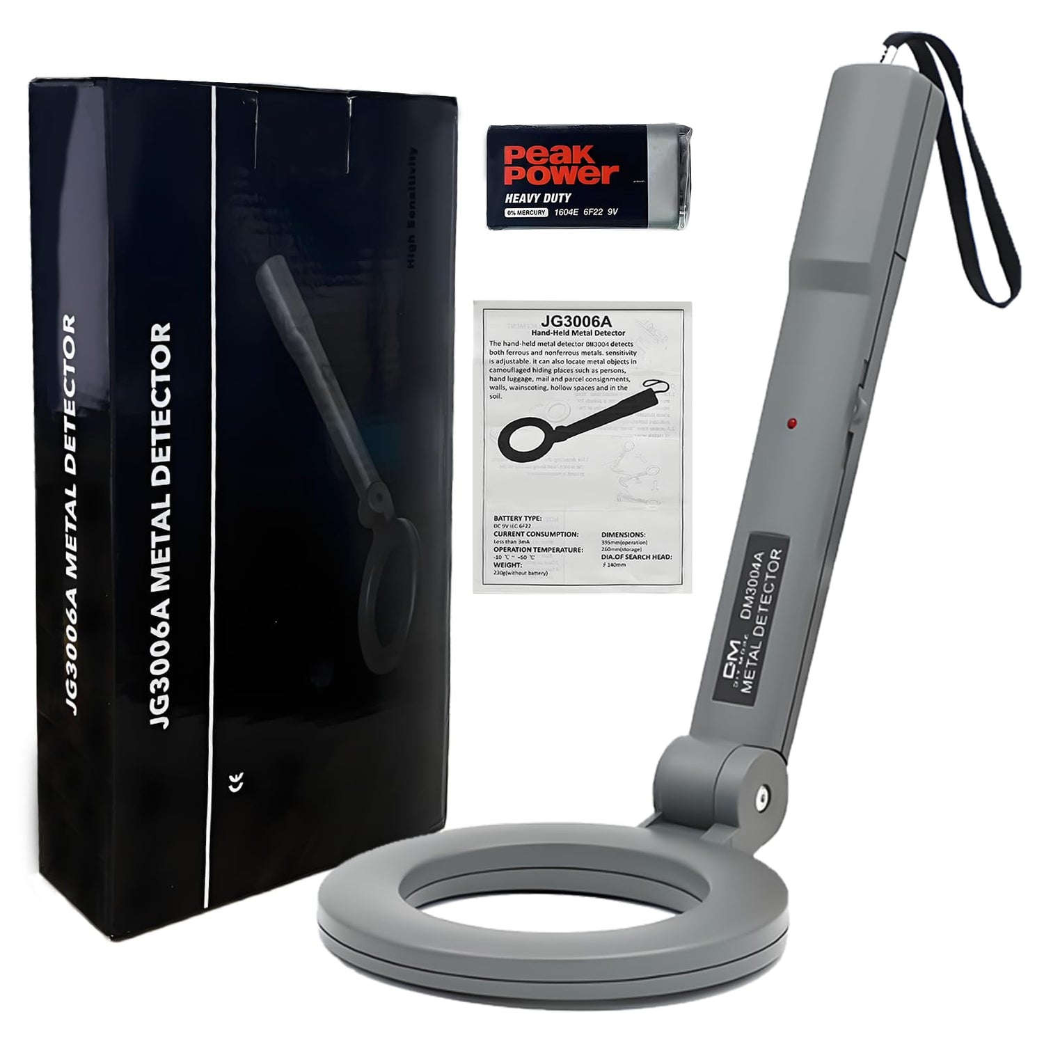 Portable Handheld Metal Detector with 180 degrees Rotating Probe - Foldable Design, LED Indicator & Alarm, V1107-CS-JSTCY