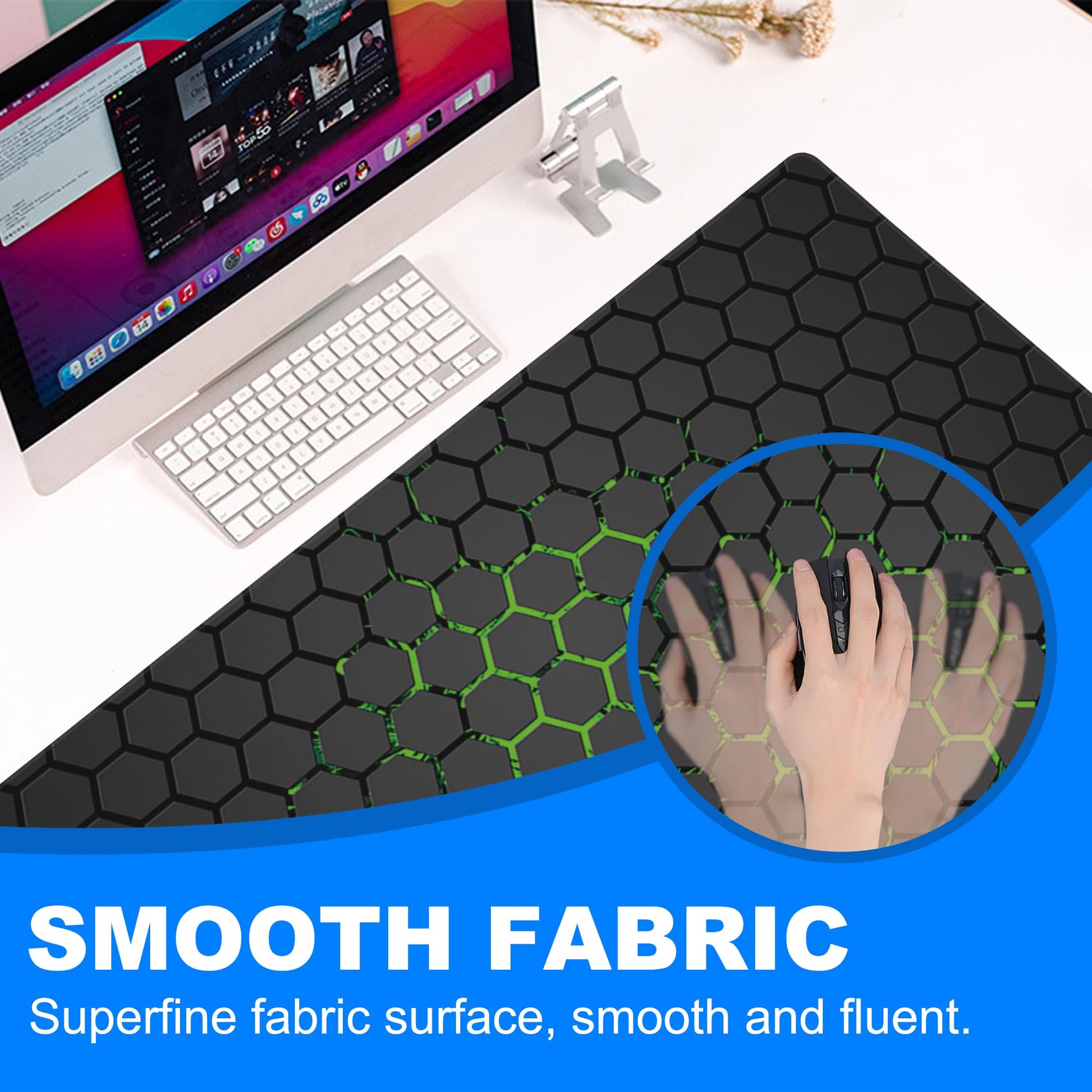 Extra Large Gaming Mouse Pad with Hexagonal Design - Anti-Slip Desk Mat for Keyboard, Mouse & Office Use, V1107-CS-KJSBD