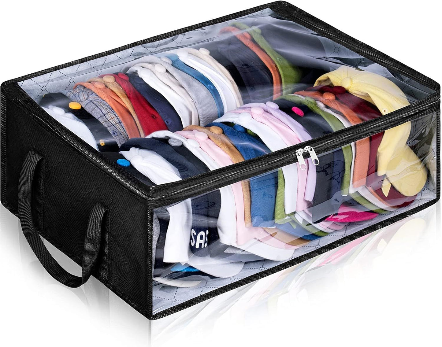 Large Capacity Foldable Hat Organizer Storage Box with Clear See-Through Window for Baseball Caps, Clothes, V1107-CS-KSCTMSNHE