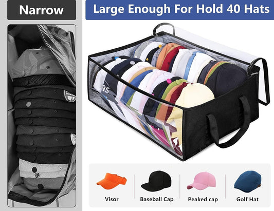 Large Capacity Foldable Hat Organizer Storage Box with Clear See-Through Window for Baseball Caps, Clothes, V1107-CS-KSCTMSNHE