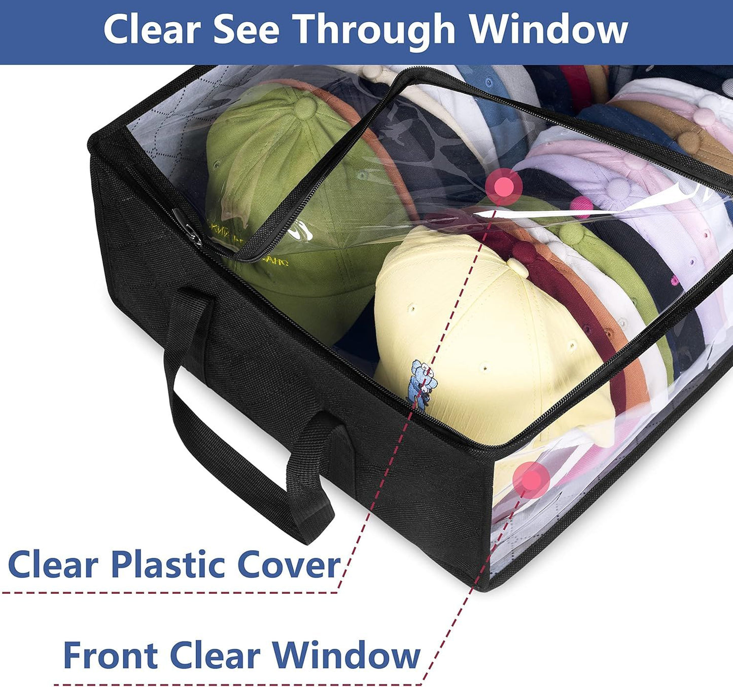 Large Capacity Foldable Hat Organizer Storage Box with Clear See-Through Window for Baseball Caps, Clothes, V1107-CS-KSCTMSNHE