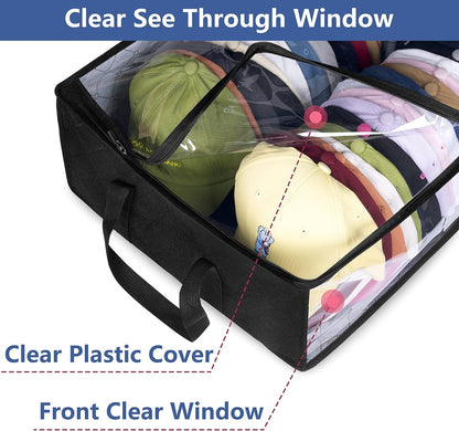Large Capacity Foldable Hat Organizer Storage Box with Clear See-Through Window for Baseball Caps, Clothes, V1107-CS-KSCTMSNHE