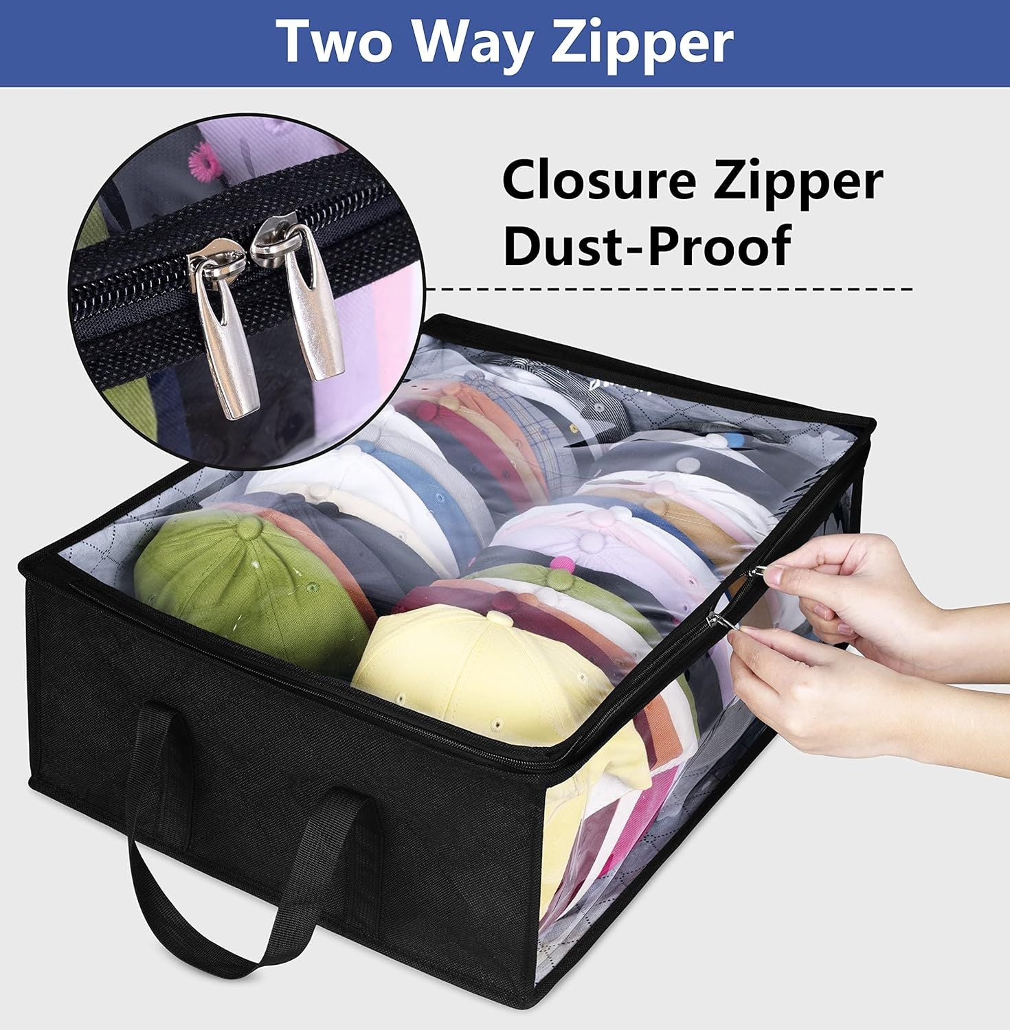 Large Capacity Foldable Hat Organizer Storage Box with Clear See-Through Window for Baseball Caps, Clothes, V1107-CS-KSCTMSNHE