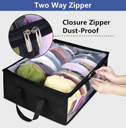 Large Capacity Foldable Hat Organizer Storage Box with Clear See-Through Window for Baseball Caps, Clothes, V1107-CS-KSCTMSNHE