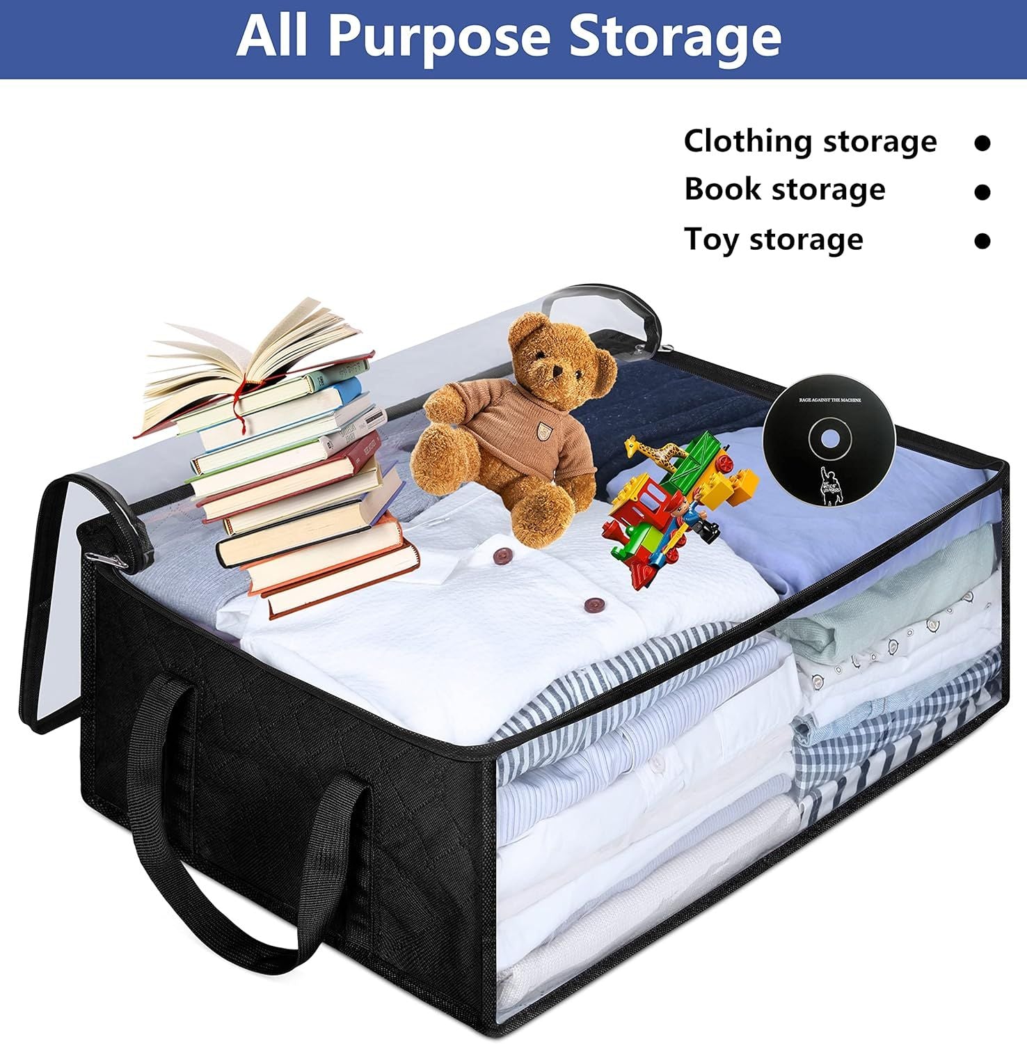 Large Capacity Foldable Hat Organizer Storage Box with Clear See-Through Window for Baseball Caps, Clothes, V1107-CS-KSCTMSNHE