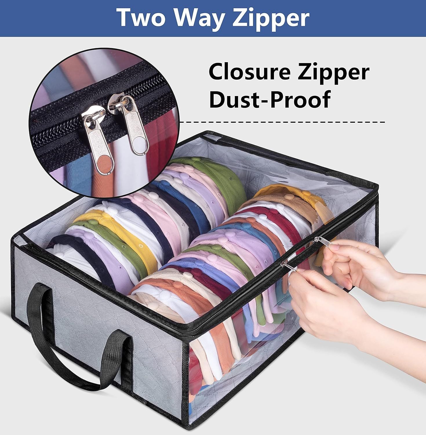 Large Capacity Foldable Hat Organizer Storage Box with Clear See-Through Window for Baseball Caps, Clothes, V1107-CS-KSCTMSNHU