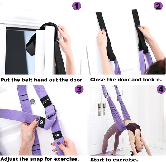 Door-Hanging Yoga Hammock for Backbend & Stretching - Adjustable Aerial Yoga Strap with Dual Anchors, V1107-CS-KZYJDSL