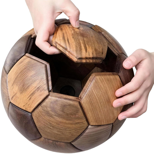 Handcrafted Wooden Football Puzzle - 3D Mortise and Tenon Soccer Ball Assembly Kit | Solid Teak, Walnut | DIY V1107-CS-LBSMZQ