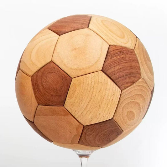 Handcrafted Wooden Football Puzzle - 3D Mortise and Tenon Soccer Ball Assembly Kit | Solid Teak, Beech Wood | V1107-CS-LBSMZQ2
