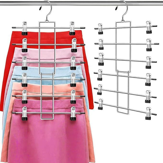 6-Tier Metal Clothing Organizer Hanger with 12 Adjustable Clips, 360 degrees Swivel Hook, Foldable Design, V1107-CS-LCQKYJ1