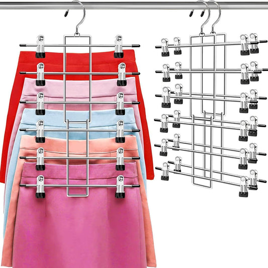 6-Tier Metal Clothing Organizer Hanger with 12 Adjustable Clips, 360 degrees Swivel Hook, Foldable Design, V1107-CS-LCQKYJ2
