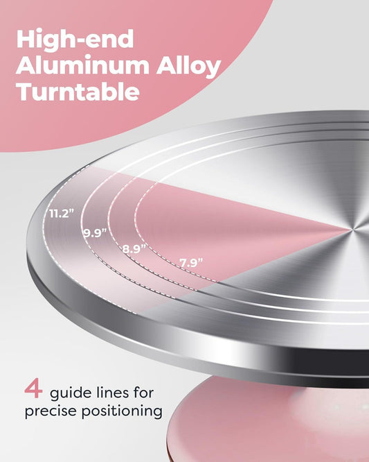 Premium Aluminum Alloy Cake Turntable Set with 3 Icing Scrapers, Offset & Silicone Spatulas, Non-Slip Base V1107-CS-LHJZTDG