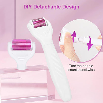 6-in-1 Stainless Steel Derma Roller Kit with 4 Interchangeable Heads, Ergonomic Handle, Clear Storage Case, V1107-CS-LHYGLTZ