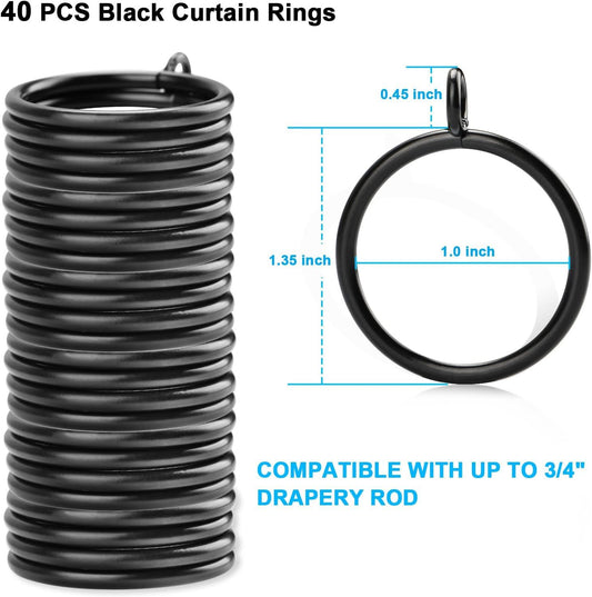 40 PCS Heavy Duty Metal Curtain Rings with Eyelets, Smooth Gliding Drapery Rings for Roman Rods, Rustproof V1107-CS-LMCLH1