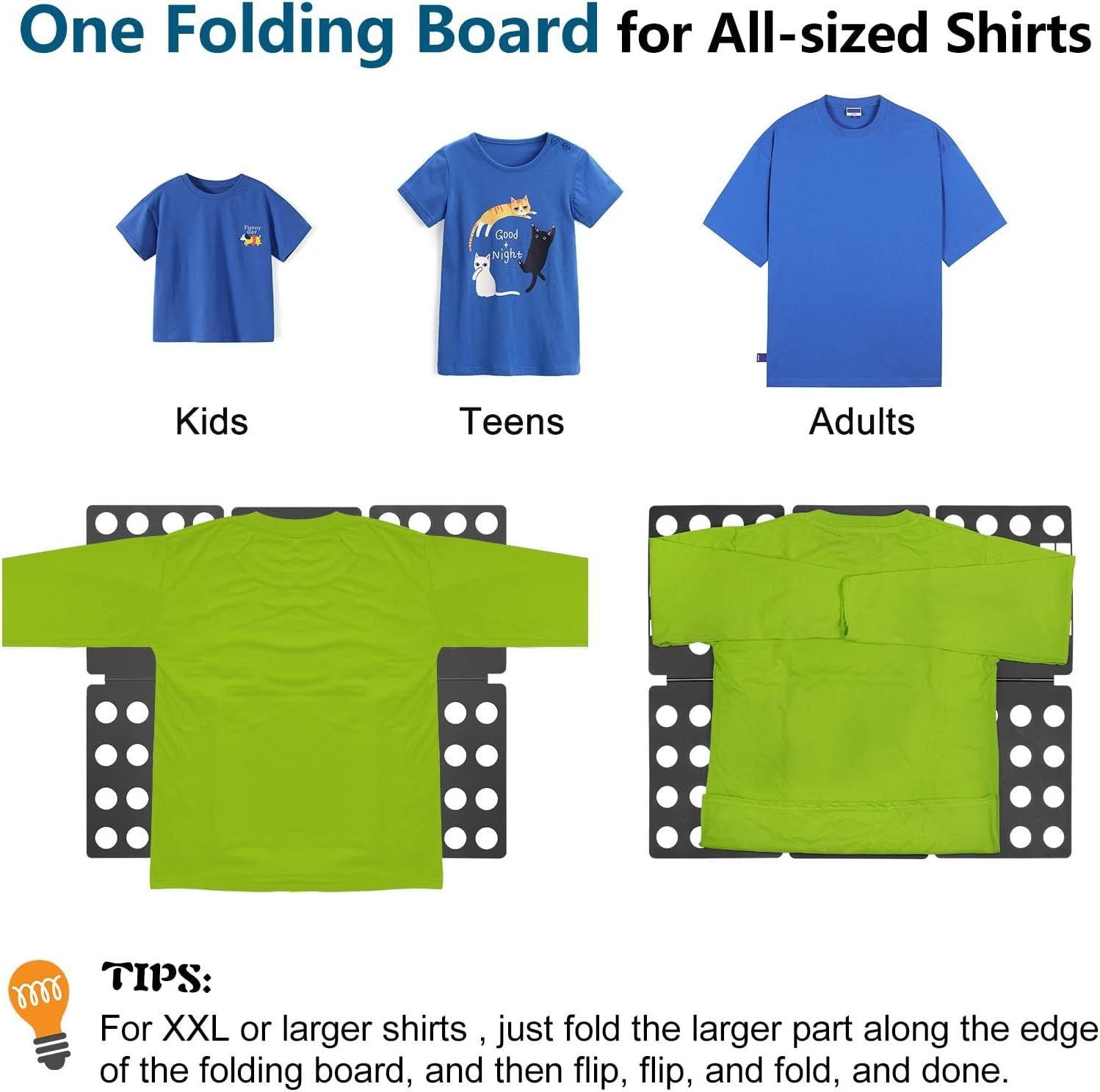 Adjustable Clothes Folding Board for T-Shirts, Pants & Towels, Durable PP Plastic Laundry Organizer with V1107-CS-LRDYBH