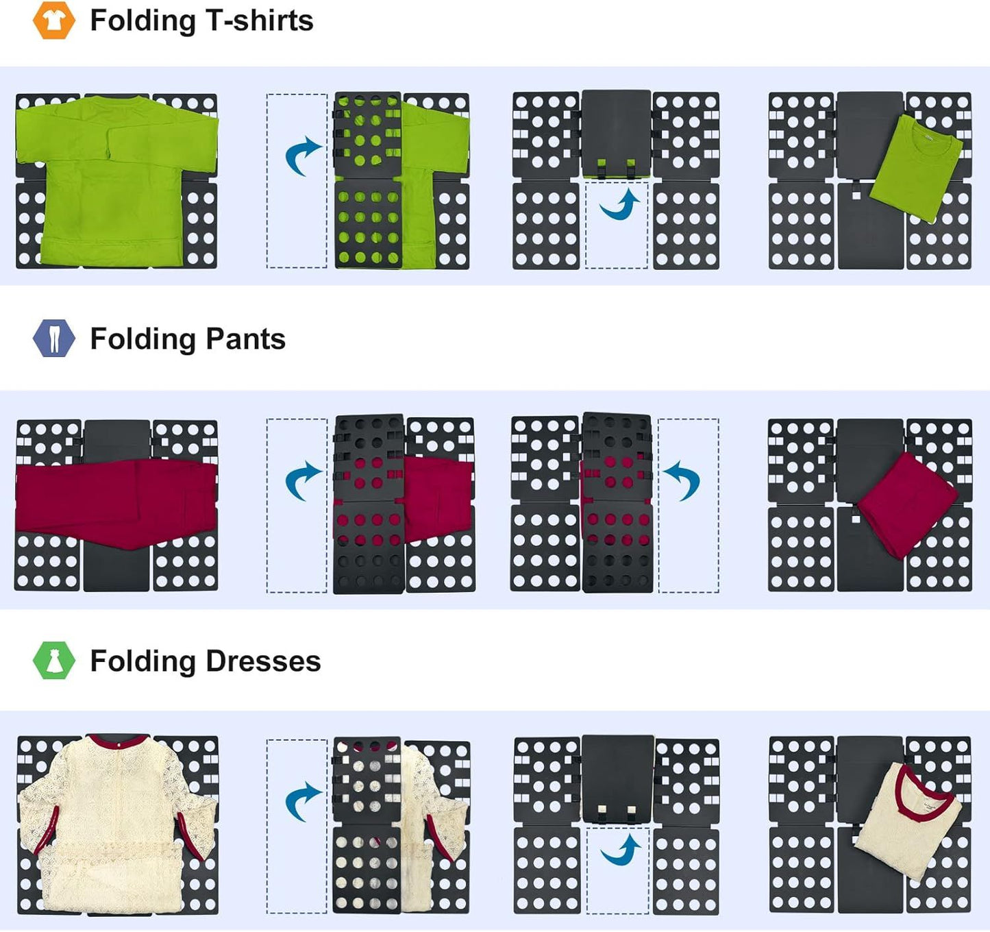 Adjustable Clothes Folding Board for T-Shirts, Pants & Towels, Durable PP Plastic Laundry Organizer with V1107-CS-LRDYBH