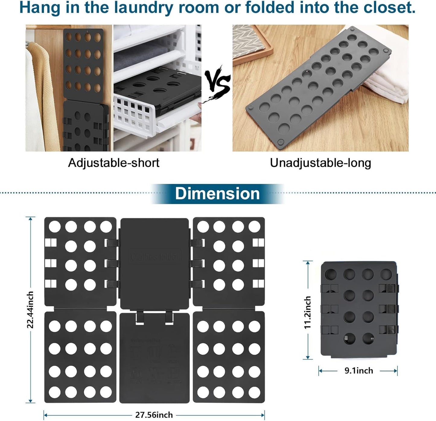 Adjustable Clothes Folding Board for T-Shirts, Pants & Towels, Durable PP Plastic Laundry Organizer with V1107-CS-LRDYBH