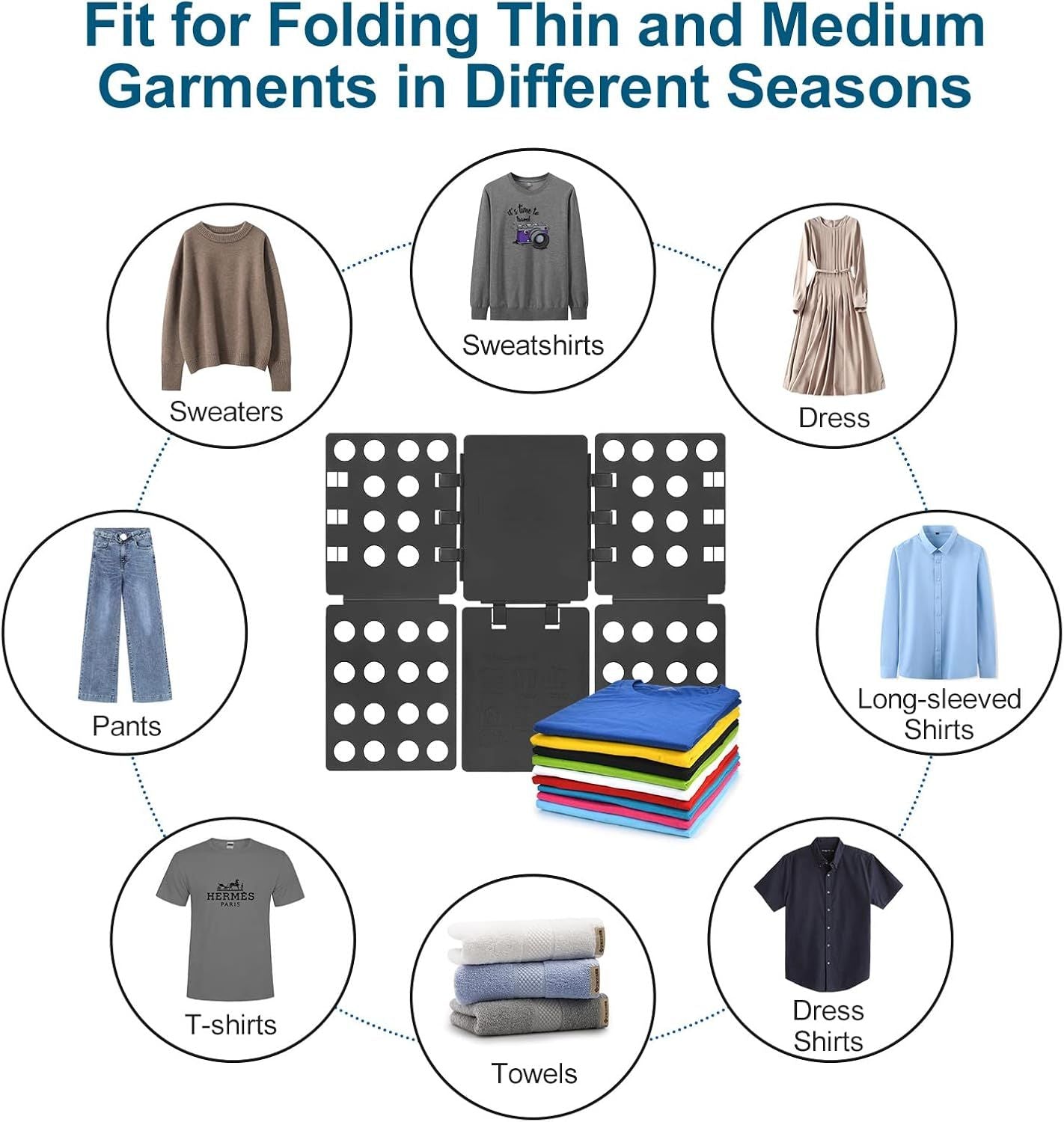 Adjustable Clothes Folding Board for T-Shirts, Pants & Towels, Durable PP Plastic Laundry Organizer with V1107-CS-LRDYBH