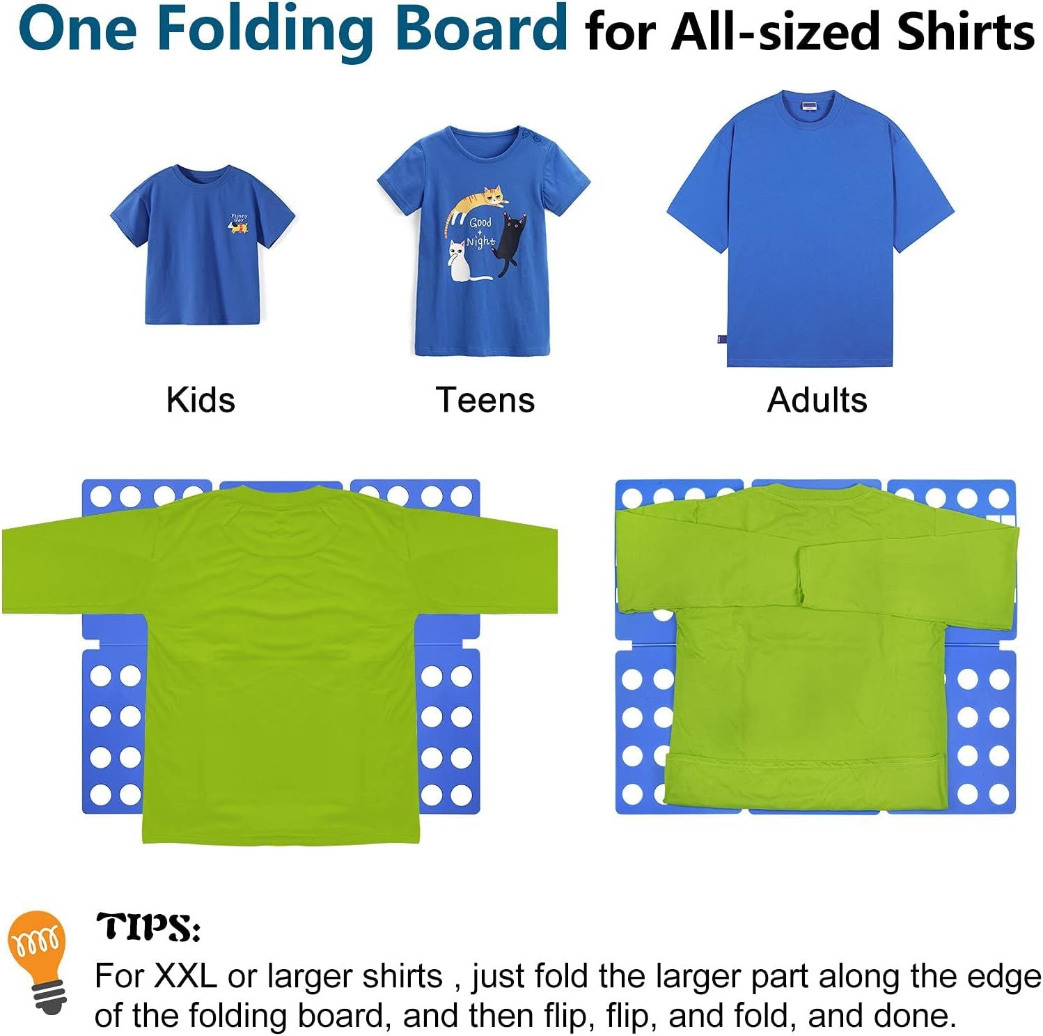 Adjustable Clothes Folding Board for T-Shirts, Pants & Towels, Durable PP Plastic Laundry Organizer with V1107-CS-LRDYBL