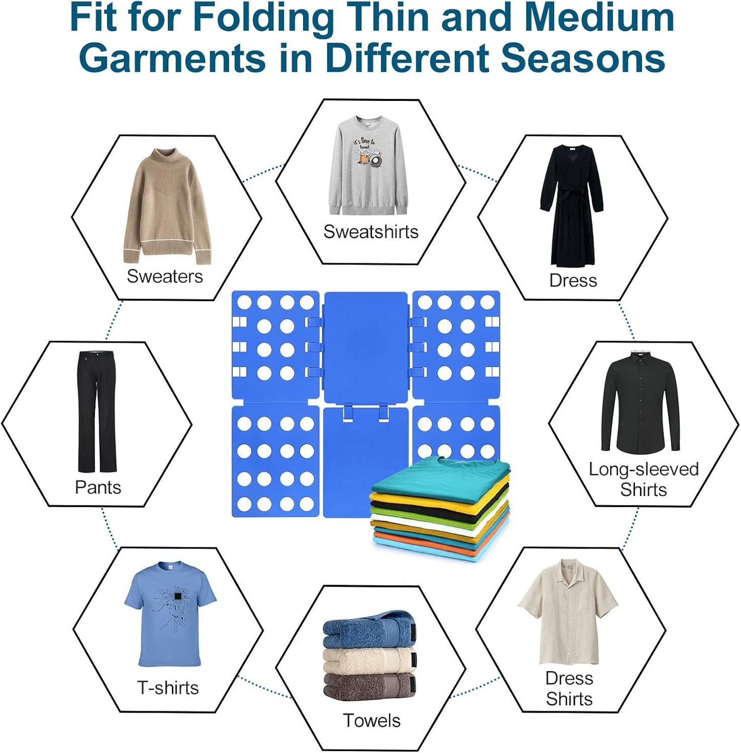 Adjustable Clothes Folding Board for T-Shirts, Pants & Towels, Durable PP Plastic Laundry Organizer with V1107-CS-LRDYBL