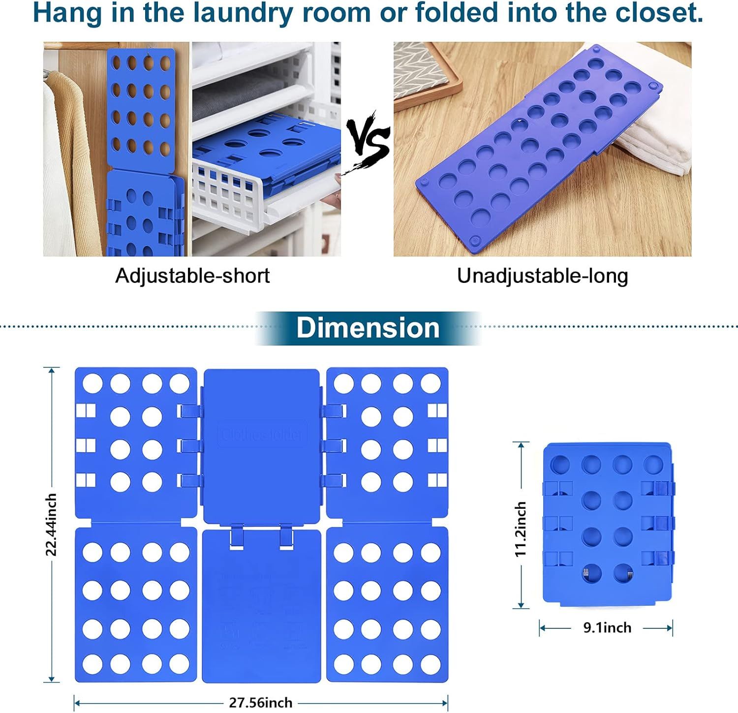 Adjustable Clothes Folding Board for T-Shirts, Pants & Towels, Durable PP Plastic Laundry Organizer with V1107-CS-LRDYBL