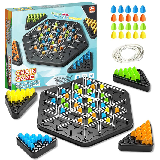 Chain Game - Multiplayer Strategy Board Puzzle for Kids & Adults | Fun Geometric Chess with Rubber Bands, 2-4 V1107-CS-LSYX