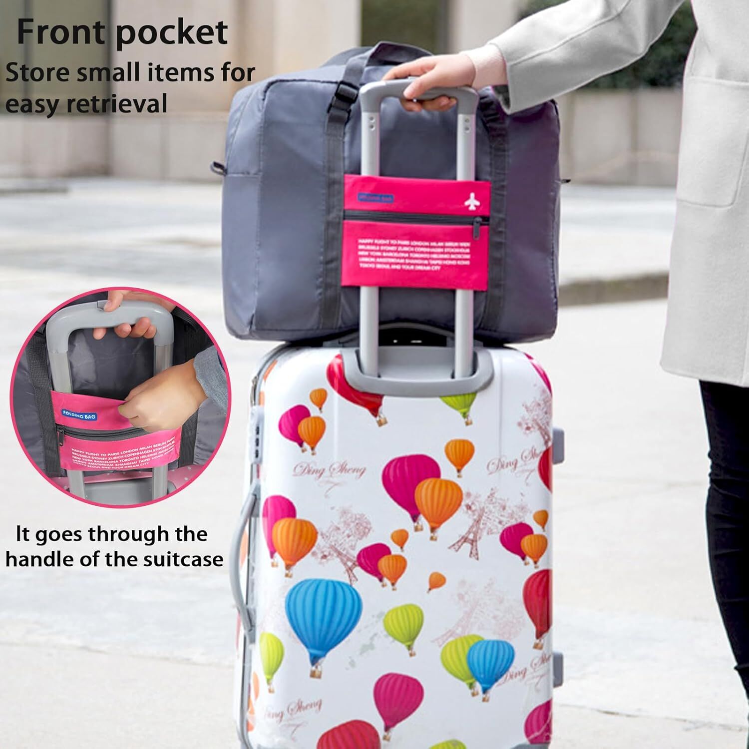Compact Foldable Travel Duffel Bag - Lightweight Carry-On for Weekend Trips, Overnight & Gym Use (Pink) | V1107-CS-LXSND
