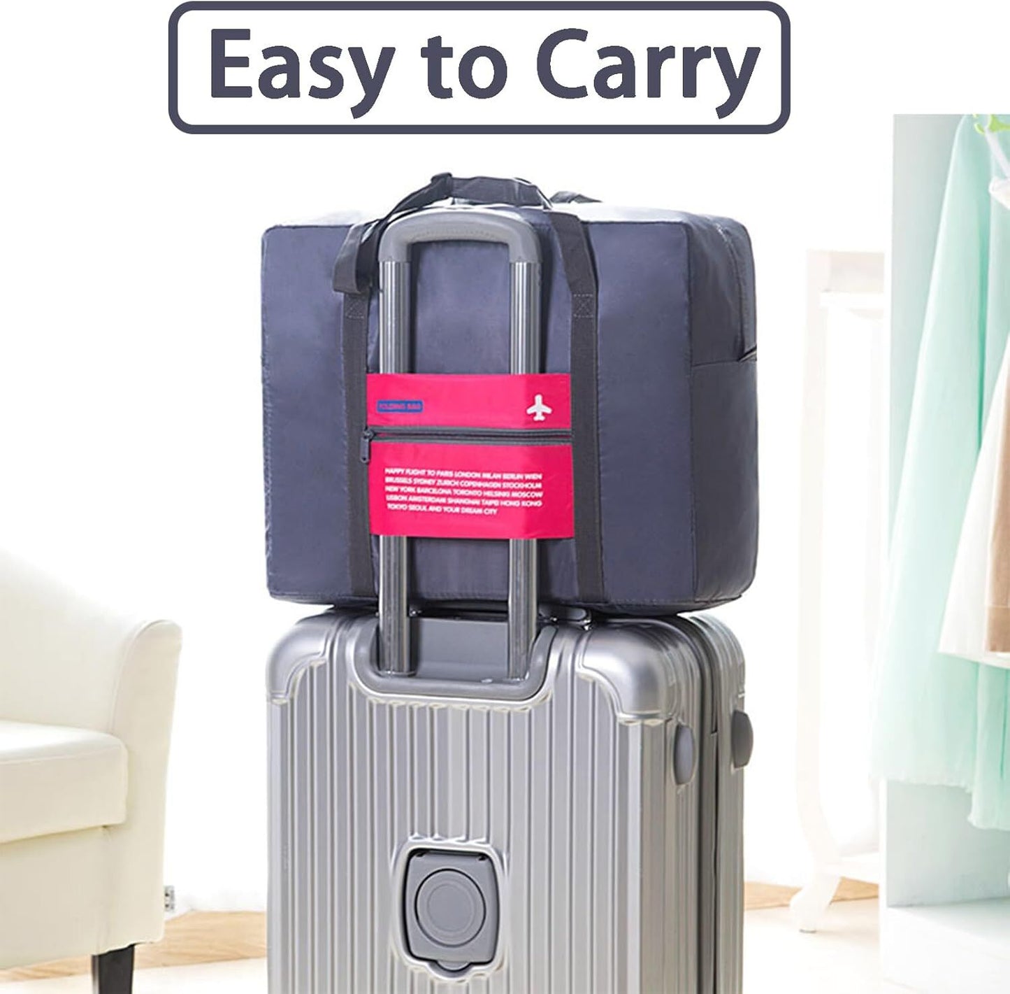 Compact Foldable Travel Duffel Bag - Lightweight Carry-On for Weekend Trips, Overnight & Gym Use (Pink) | V1107-CS-LXSND