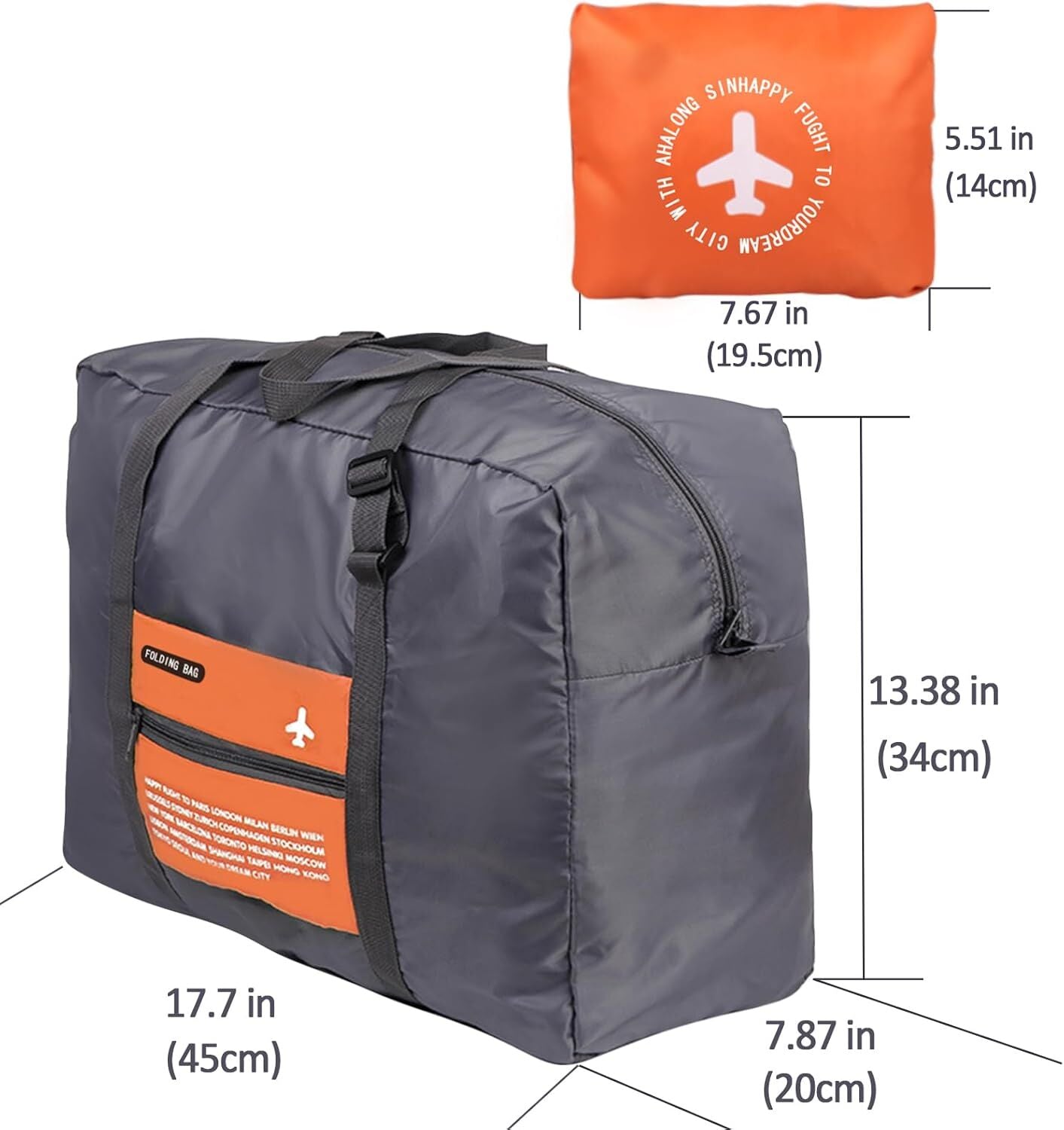 Compact Foldable Travel Duffel Bag - Lightweight Carry-On for Weekend Trips, Overnight & Gym Use (Orange) | V1107-CS-LXSND1