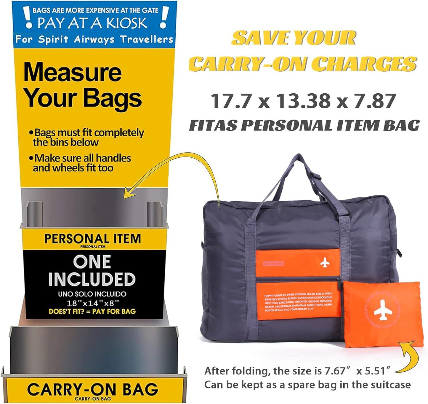 Compact Foldable Travel Duffel Bag - Lightweight Carry-On for Weekend Trips, Overnight & Gym Use (Orange) | V1107-CS-LXSND1