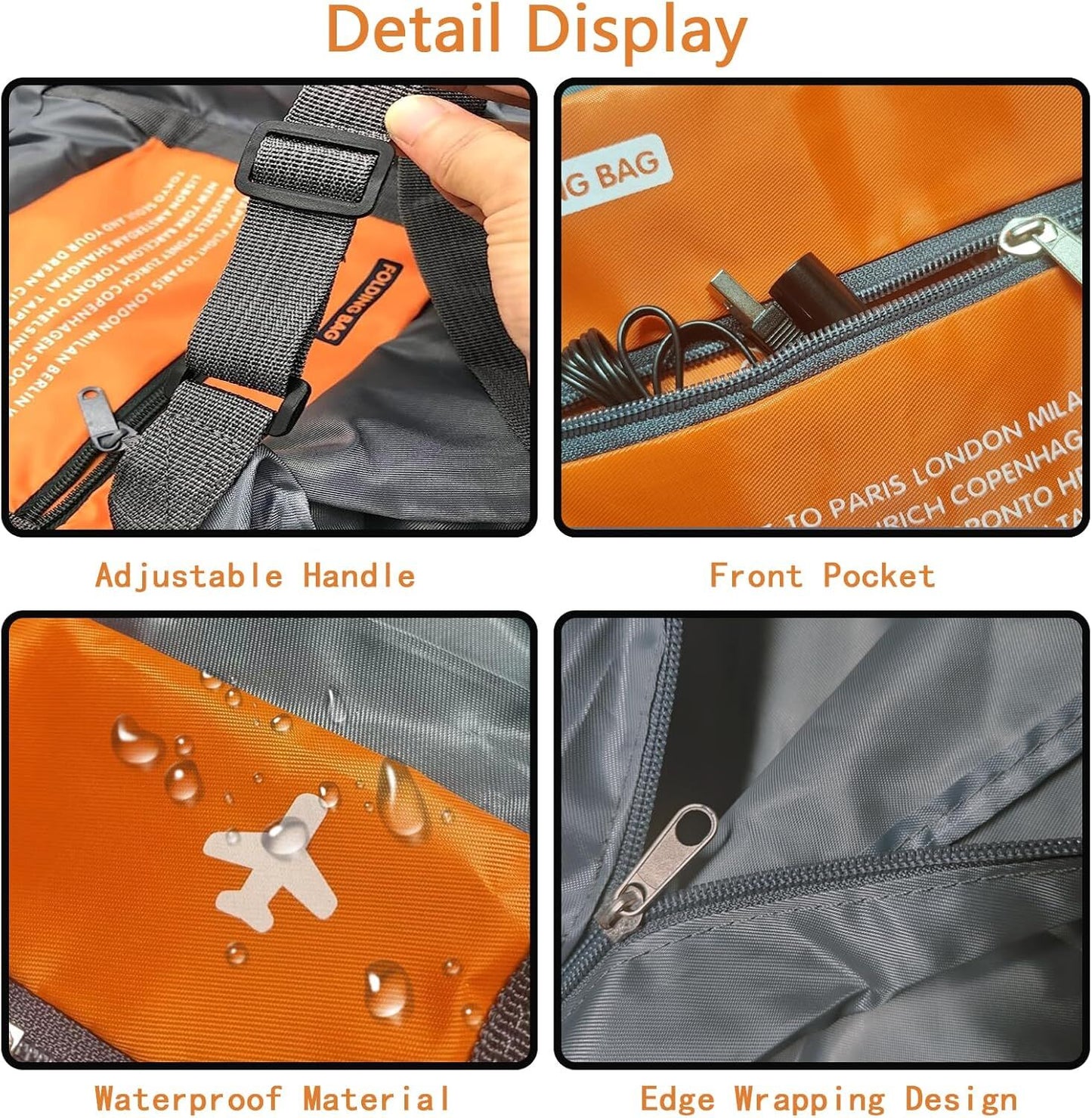 Compact Foldable Travel Duffel Bag - Lightweight Carry-On for Weekend Trips, Overnight & Gym Use (Orange) | V1107-CS-LXSND1