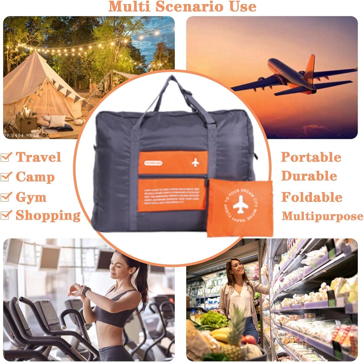 Compact Foldable Travel Duffel Bag - Lightweight Carry-On for Weekend Trips, Overnight & Gym Use (Orange) | V1107-CS-LXSND1
