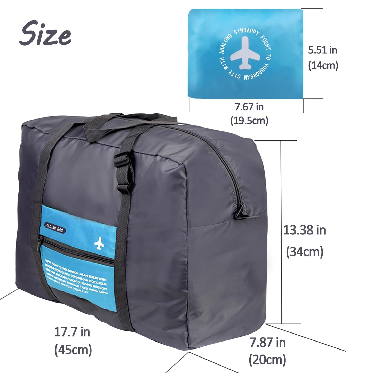 Compact Foldable Travel Duffel Bag - Lightweight Carry-On for Weekend Trips, Overnight & Gym Use (Blue) | V1107-CS-LXSND2