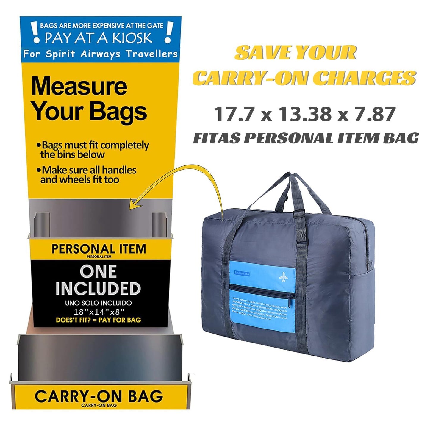 Compact Foldable Travel Duffel Bag - Lightweight Carry-On for Weekend Trips, Overnight & Gym Use (Blue) | V1107-CS-LXSND2