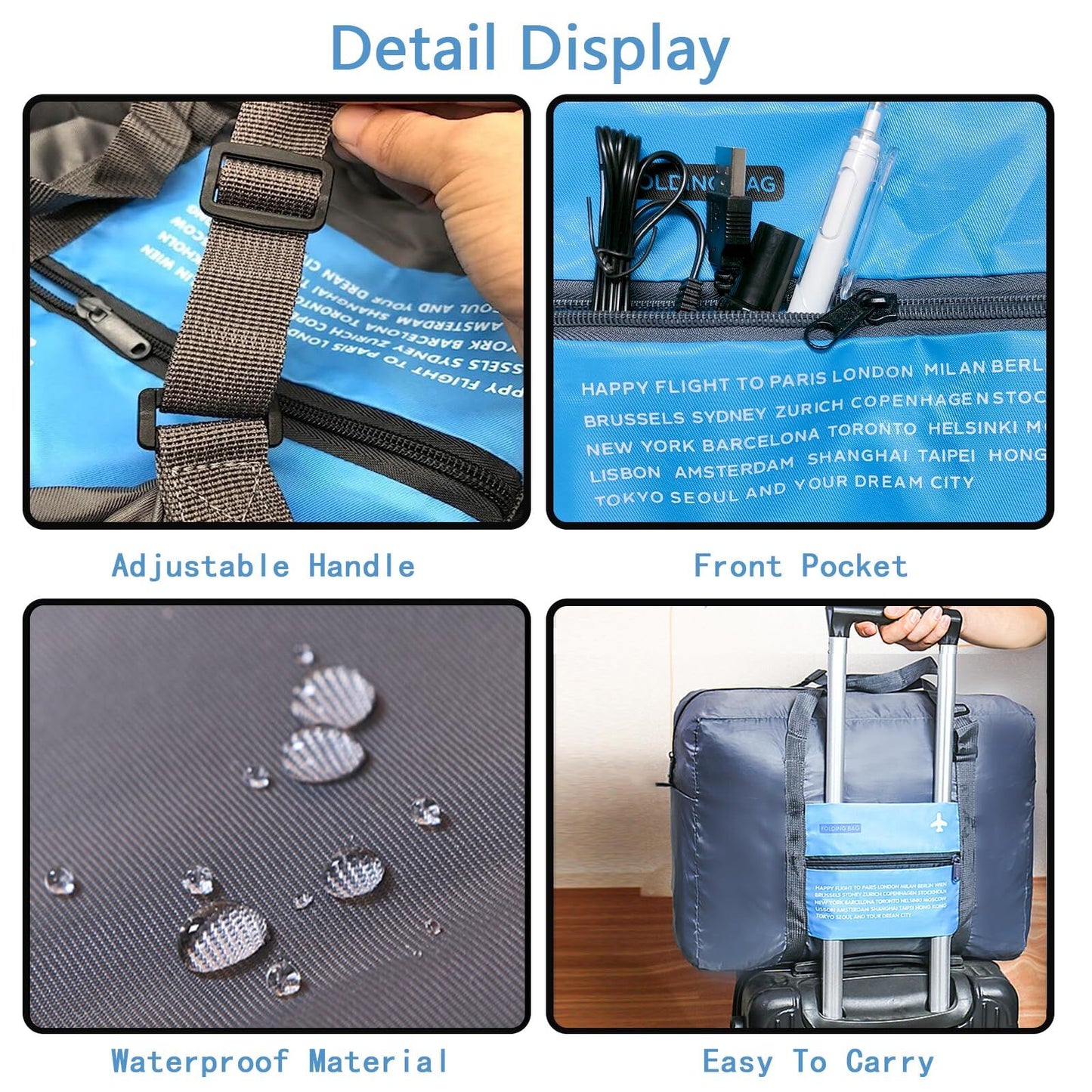 Compact Foldable Travel Duffel Bag - Lightweight Carry-On for Weekend Trips, Overnight & Gym Use (Blue) | V1107-CS-LXSND2