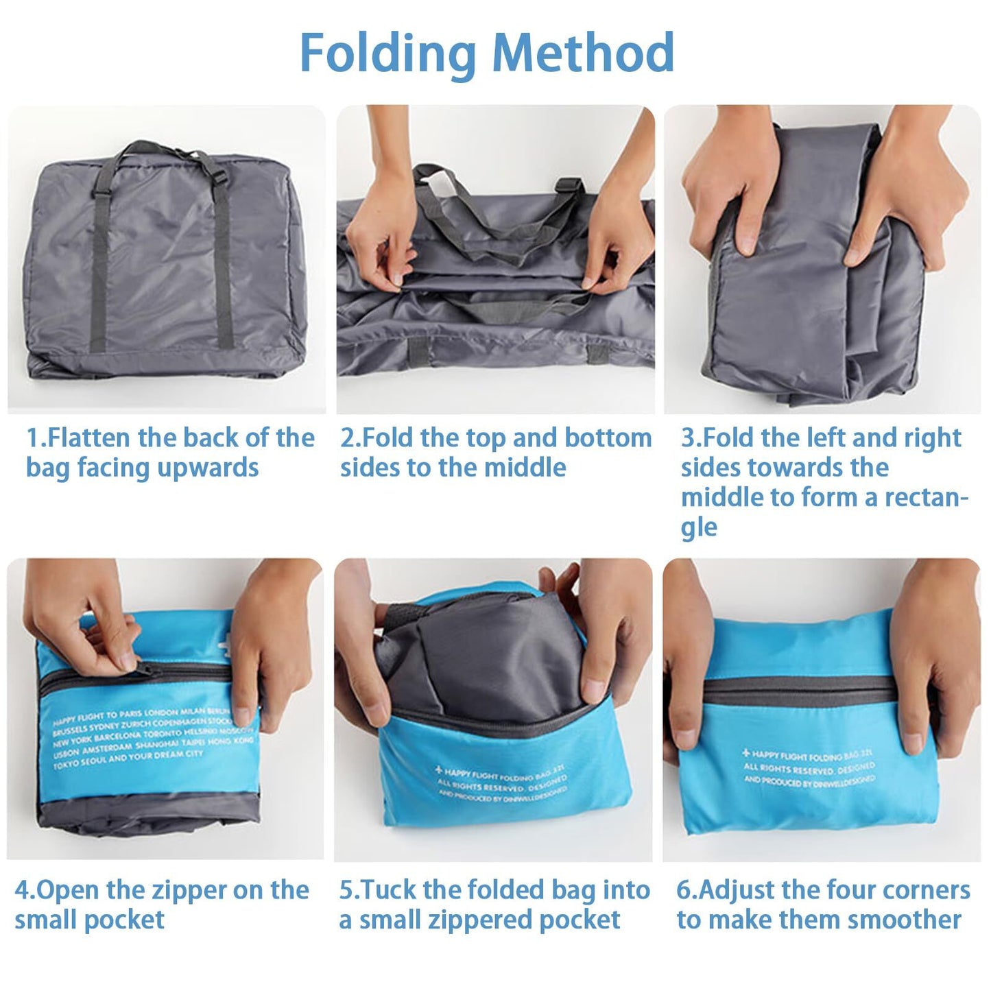 Compact Foldable Travel Duffel Bag - Lightweight Carry-On for Weekend Trips, Overnight & Gym Use (Blue) | V1107-CS-LXSND2