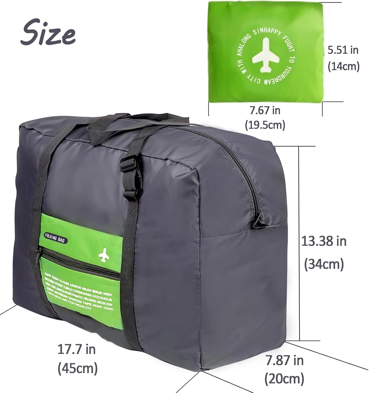 Compact Foldable Travel Duffel Bag - Lightweight Carry-On for Weekend Trips, Overnight & Gym Use (Green) | V1107-CS-LXSND3