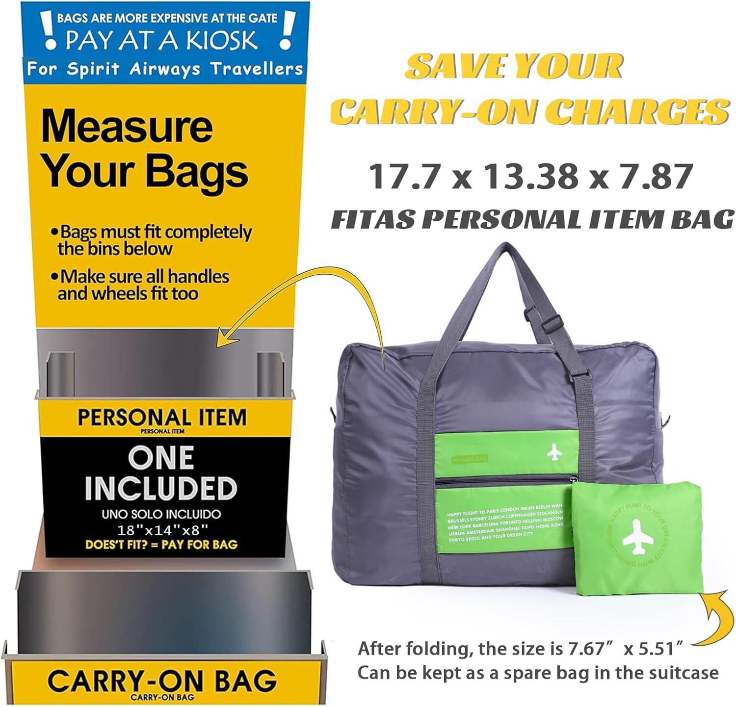 Compact Foldable Travel Duffel Bag - Lightweight Carry-On for Weekend Trips, Overnight & Gym Use (Green) | V1107-CS-LXSND3