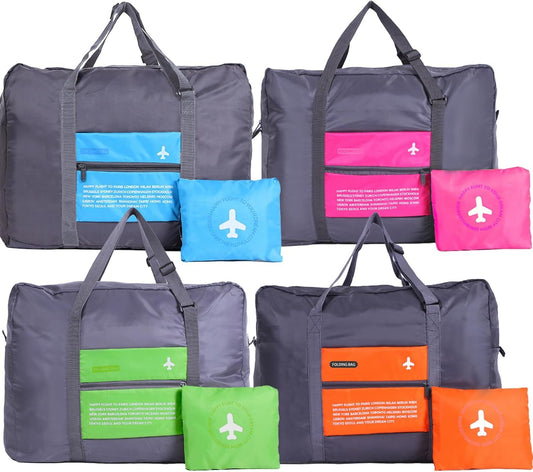 4-Pack Foldable Travel Duffel Bag Set - Compact Carry-On Luggage in Pink, Blue, Green & Orange | Perfect for V1107-CS-LXSND4