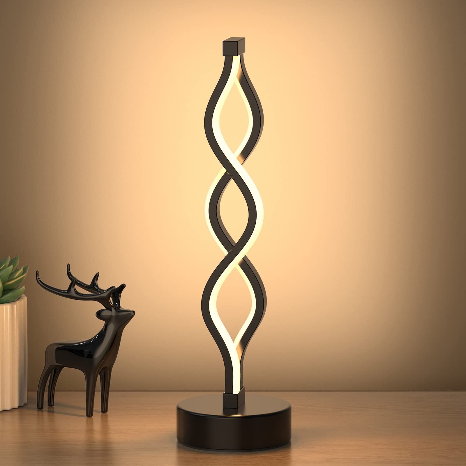 Twisted Spiral LED Table Lamp - Modern Touch-Control Desk Light for Bedroom, Living Room & Cafe Decor (Black) V1107-CS-LXTD
