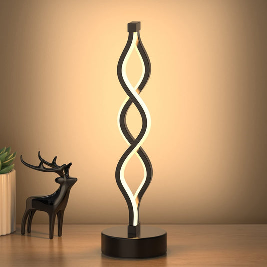 Twisted Spiral LED Table Lamp - Modern Touch-Control Desk Light for Bedroom, Living Room & Cafe Decor (Black) V1107-CS-LXTD