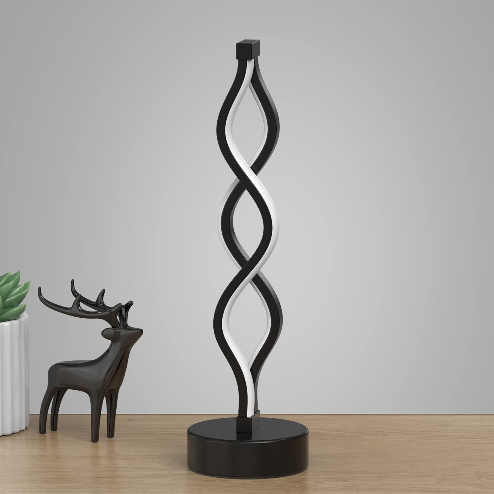 Twisted Spiral LED Table Lamp - Modern Touch-Control Desk Light for Bedroom, Living Room & Cafe Decor (Black) V1107-CS-LXTD