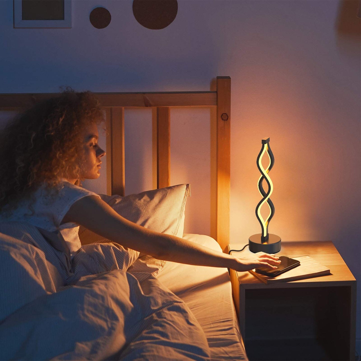 Twisted Spiral LED Table Lamp - Modern Touch-Control Desk Light for Bedroom, Living Room & Cafe Decor (Black) V1107-CS-LXTD