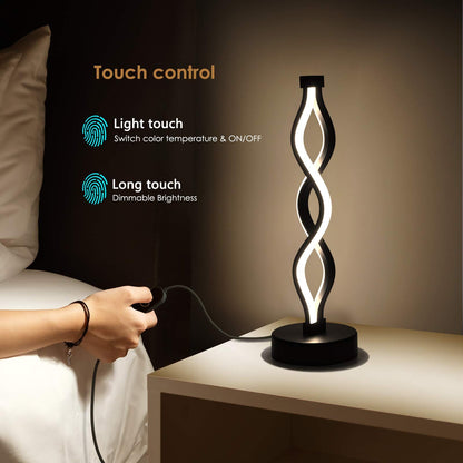 Twisted Spiral LED Table Lamp - Modern Touch-Control Desk Light for Bedroom, Living Room & Cafe Decor (Black) V1107-CS-LXTD