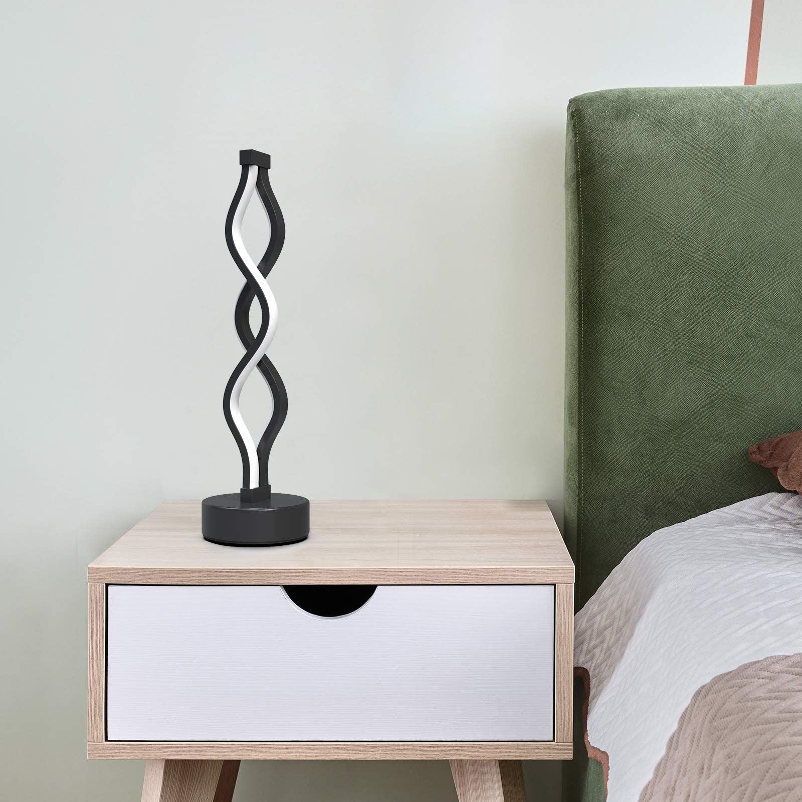 Twisted Spiral LED Table Lamp - Modern Touch-Control Desk Light for Bedroom, Living Room & Cafe Decor (Black) V1107-CS-LXTD
