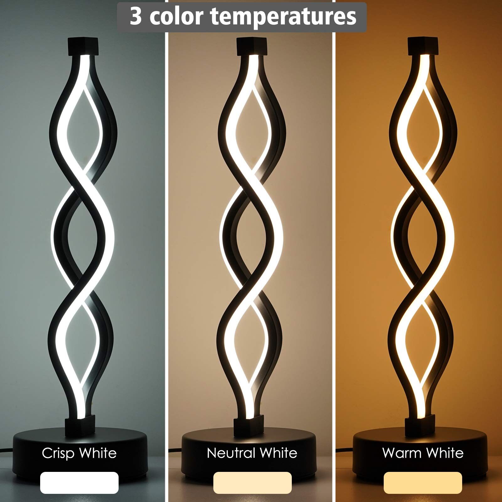 Twisted Spiral LED Table Lamp - Modern Touch-Control Desk Light for Bedroom, Living Room & Cafe Decor (Black) V1107-CS-LXTD