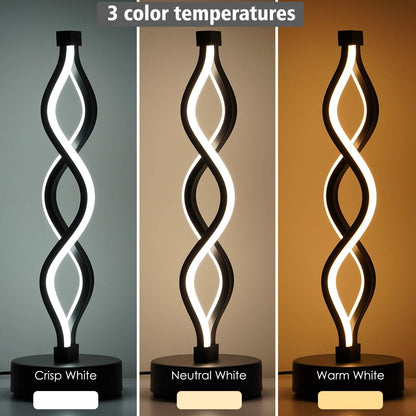 Twisted Spiral LED Table Lamp - Modern Touch-Control Desk Light for Bedroom, Living Room & Cafe Decor (Black) V1107-CS-LXTD