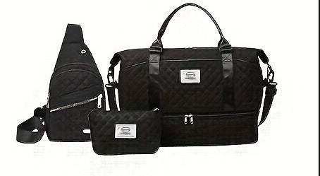 Women's 3-Piece Travel Bag Set - Large Duffel, Crossbody Backpack & Toiletry Pouch for Gym, Maternity and V1107-CS-LXZMBSJTH